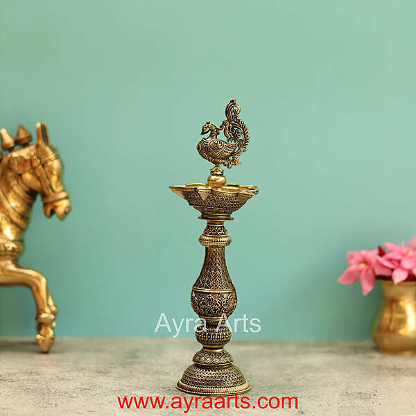 Premium Brass Peacock Lamp 8 Inch Height