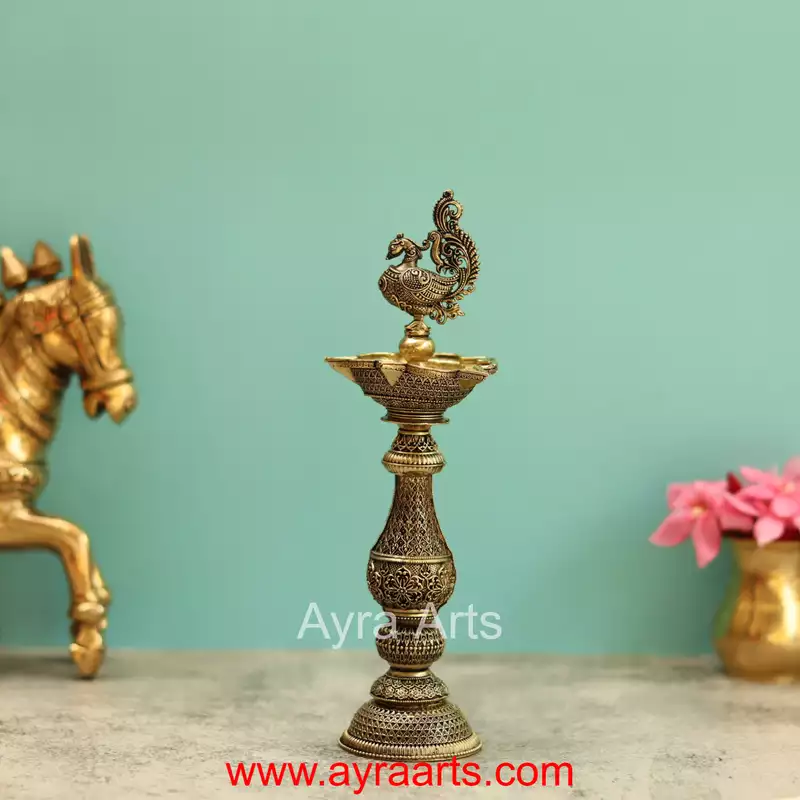 Premium Brass Peacock Lamp 8 Inch Height