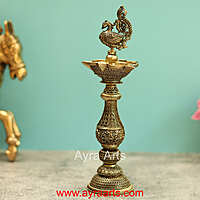 Premium Brass Peacock Lamp 8 Inch Height