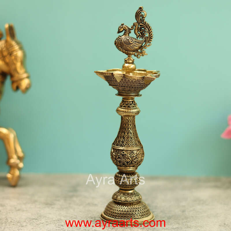 Premium Brass Peacock Lamp 8 Inch Height