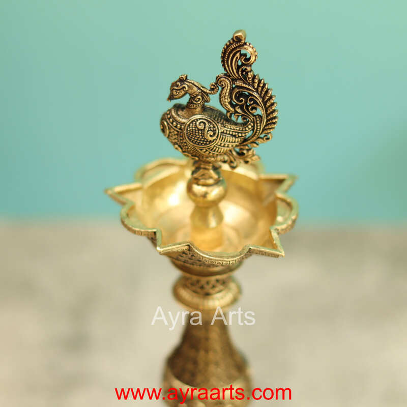 Premium Brass Peacock Lamp 8 Inch Height