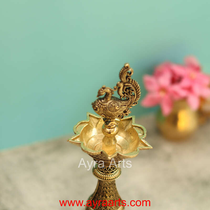Premium Brass Peacock Lamp 8 Inch Height