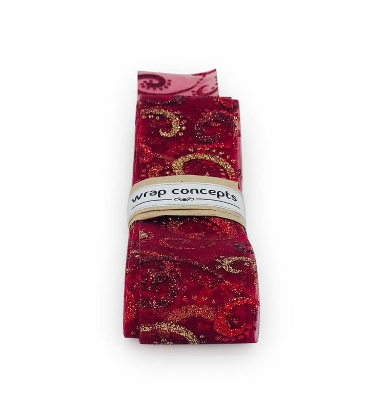 Deep Red Sheer with Glitter Swirleys