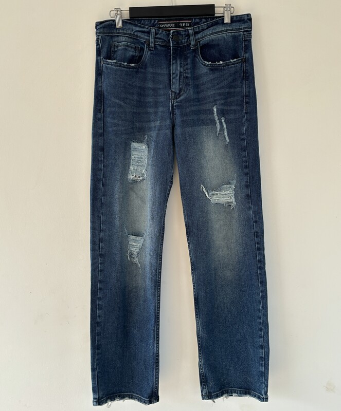 Blue  Distressed straight fit jeans