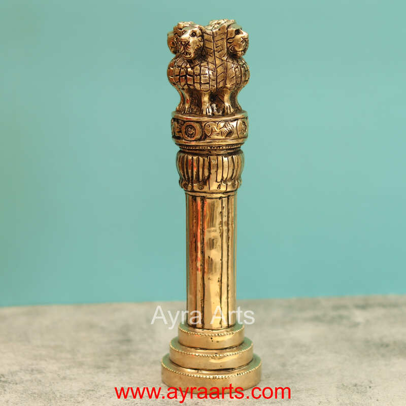Brass Ashok Stambh Decorative Indian Emblem Pillar - 10 Inch Height