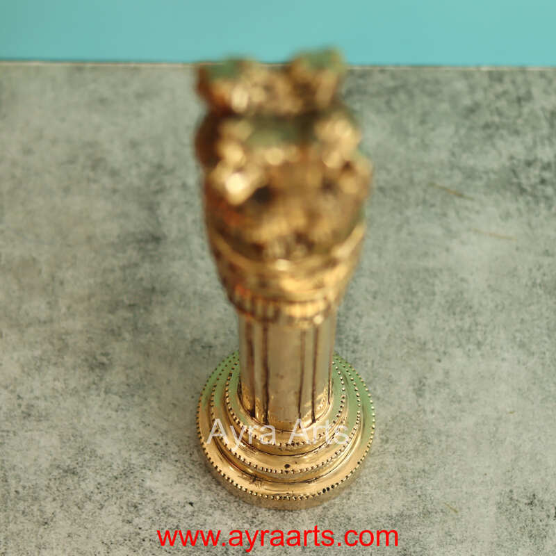Brass Ashok Stambh Decorative Indian Emblem Pillar - 10 Inch Height