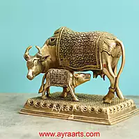 Brass Cow And Calf Kamdhenu - 8 Inch Height