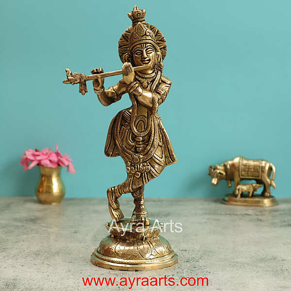 Brass Krishna Idol - 10.5 Inch Height