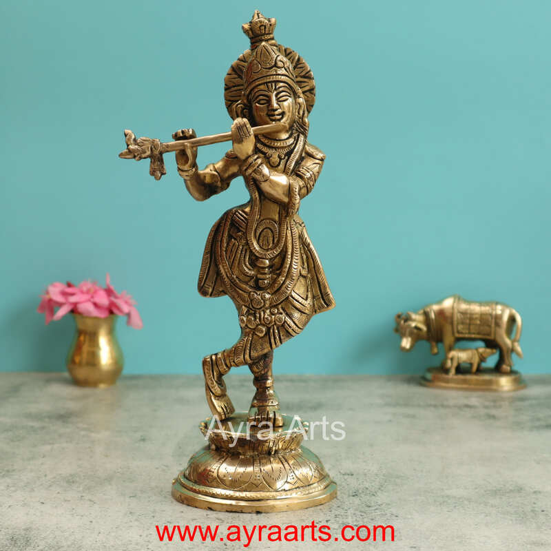 Brass Krishna Idol - 10.5 Inch Height