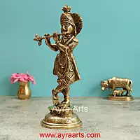 Brass Krishna Idol - 10.5 Inch Height