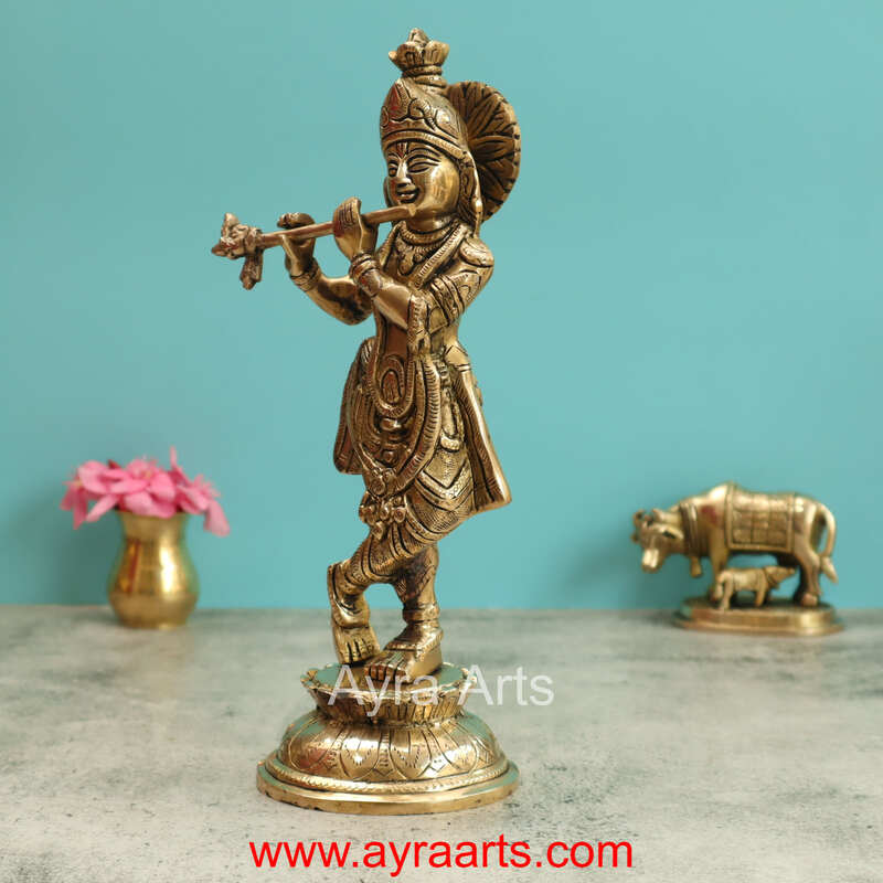 Brass Krishna Idol - 10.5 Inch Height
