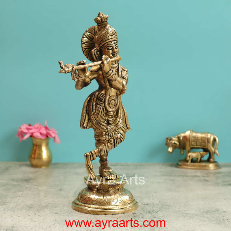 Brass Krishna Idol - 10.5 Inch Height