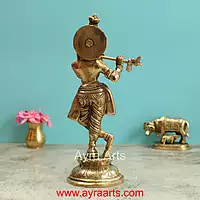 Brass Krishna Idol - 10.5 Inch Height