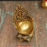 Brass Ganesh Lotus Shaped Wick Lamp for Home Puja and Decor - 6 Inch Height