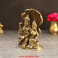 Brass Lakshmi Sametha Vishnu Murthi Idol Sitting On Sheshanag - 5.5 Inch Height