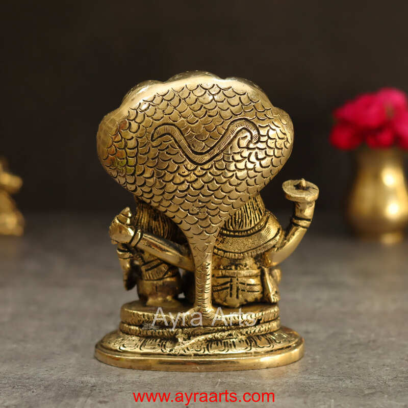 Brass Lakshmi Sametha Vishnu Murthi Idol Sitting On Sheshanag - 5.5 Inch Height