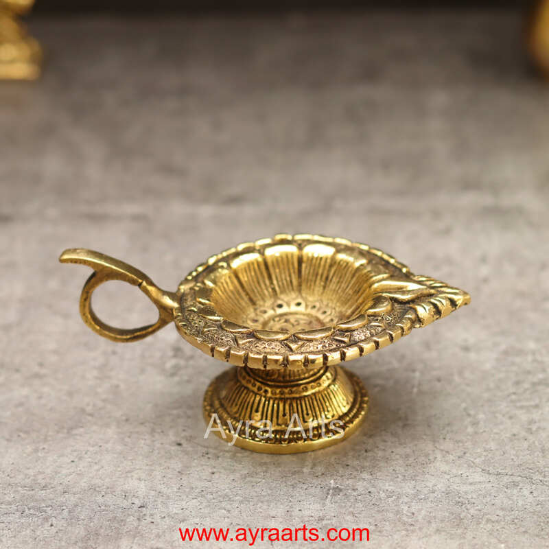 Brass Ethnic AUM/OM Deepak Diya with Handle Holder - 2.5 inch Height