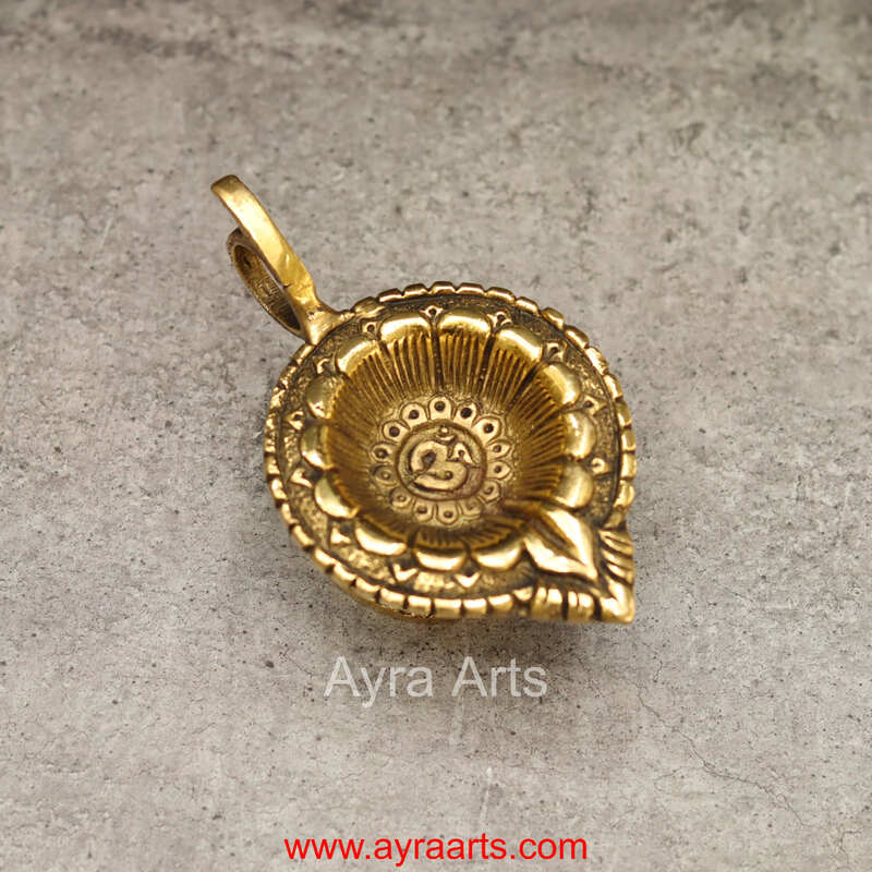 Brass Ethnic AUM/OM Deepak Diya with Handle Holder - 2.5 inch Height