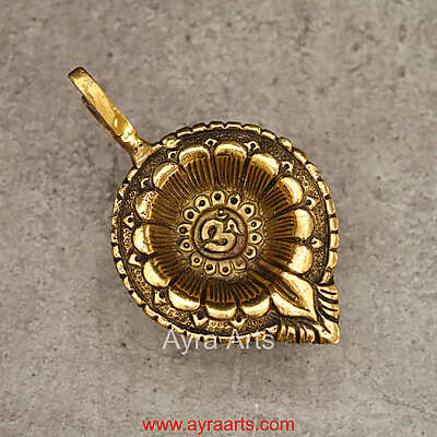 Brass Ethnic AUM/OM Deepak Diya with Handle Holder - 2.5 inch Height