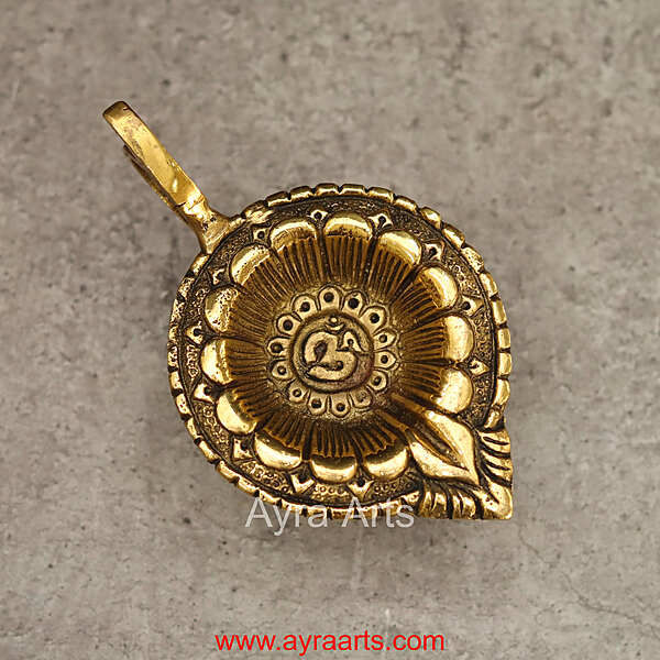 Brass Ethnic AUM/OM Deepak Diya with Handle Holder - 2.5 inch Height