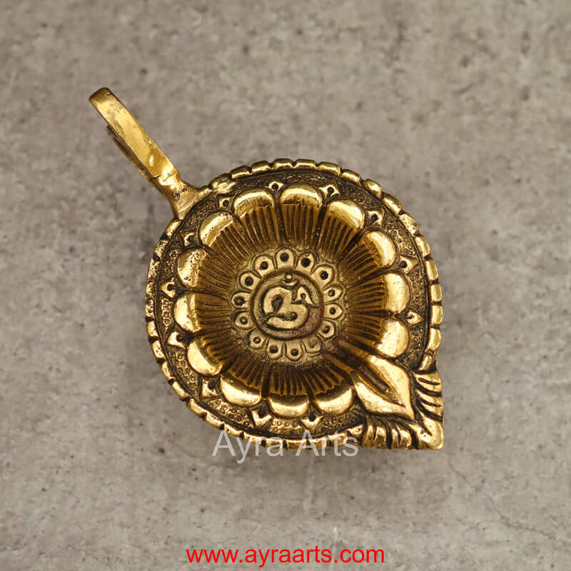 Brass Ethnic AUM/OM Deepak Diya with Handle Holder - 2.5 inch Height