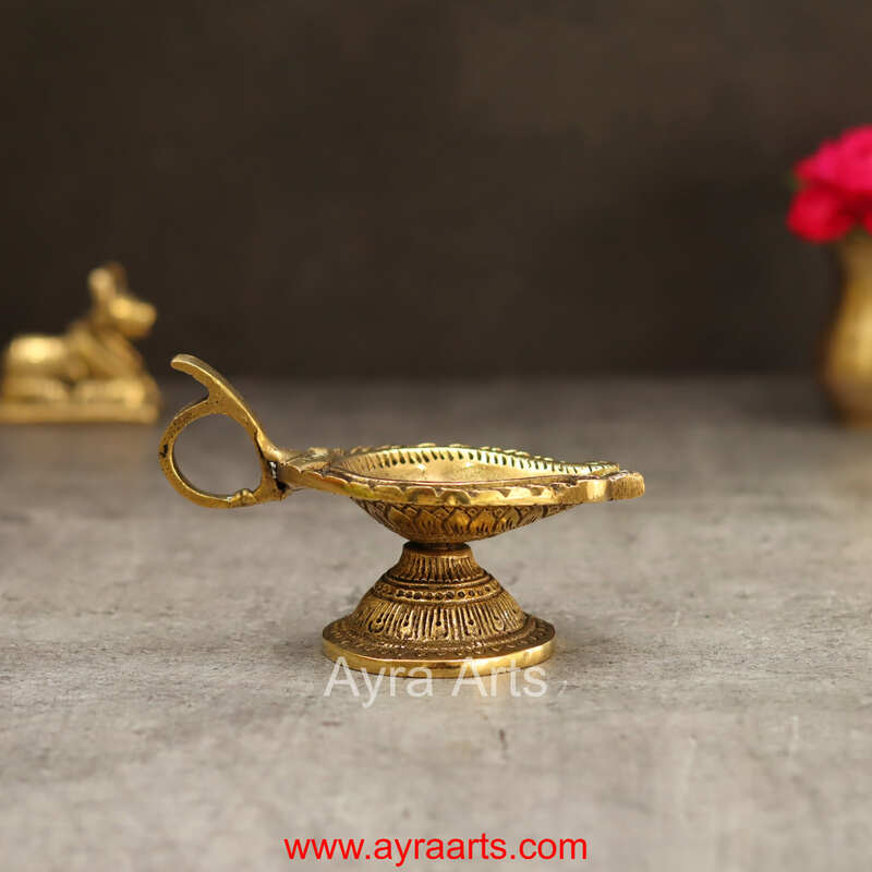 Elegant Brass AUM/OM Deepak with Handle for Puja - 2 inch Height