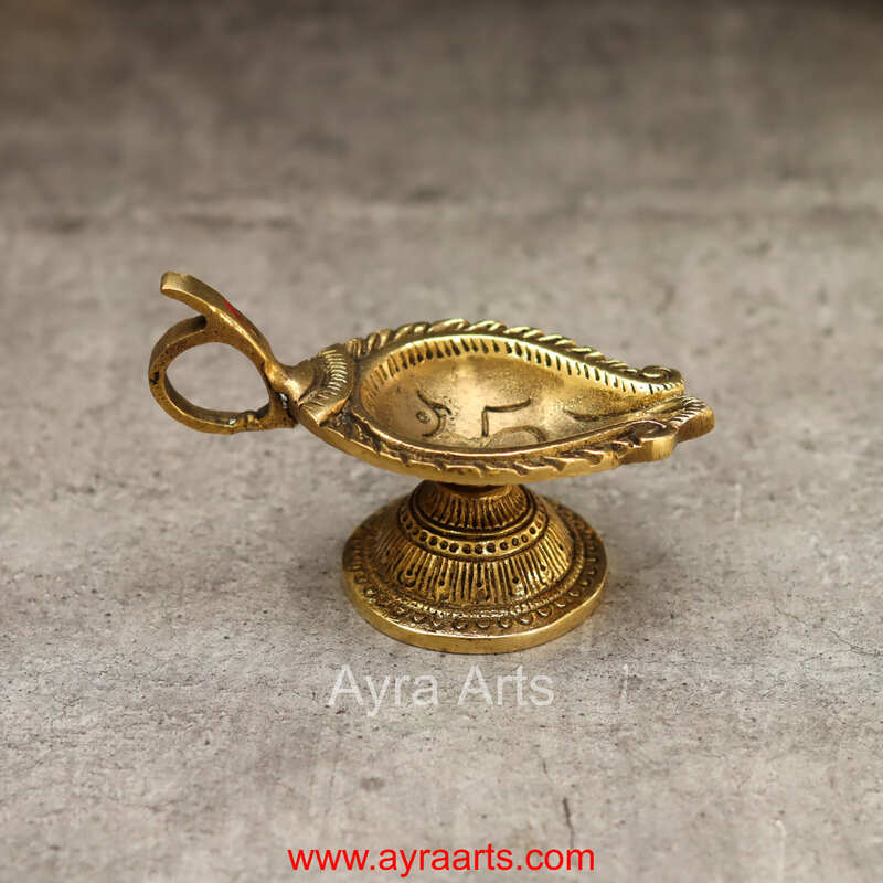 Elegant Brass AUM/OM Deepak with Handle for Puja - 2 inch Height