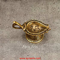 Elegant Brass AUM/OM Deepak with Handle for Puja - 2 inch Height