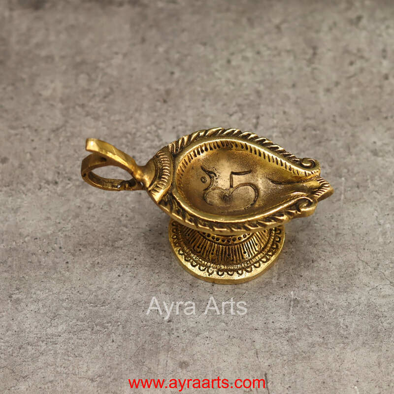 Elegant Brass AUM/OM Deepak with Handle for Puja - 2 inch Height