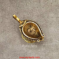 Elegant Brass AUM/OM Deepak with Handle for Puja - 2 inch Height