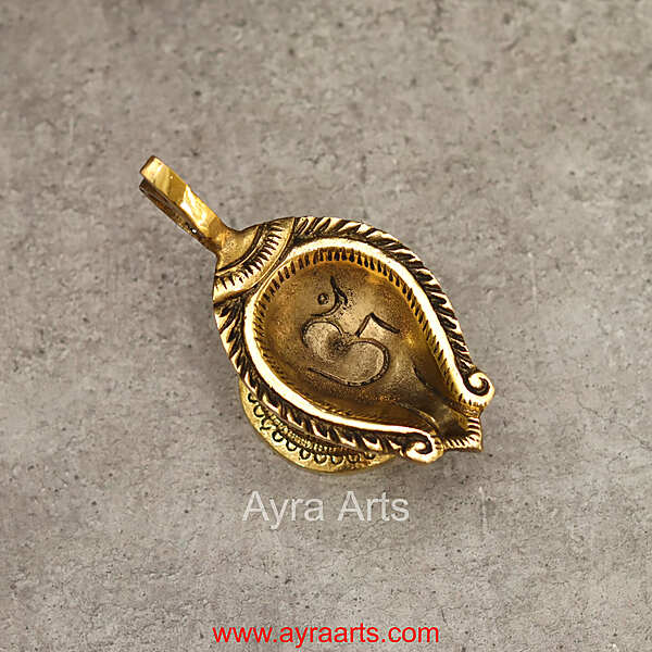 Elegant Brass AUM/OM Deepak with Handle for Puja - 2 inch Height