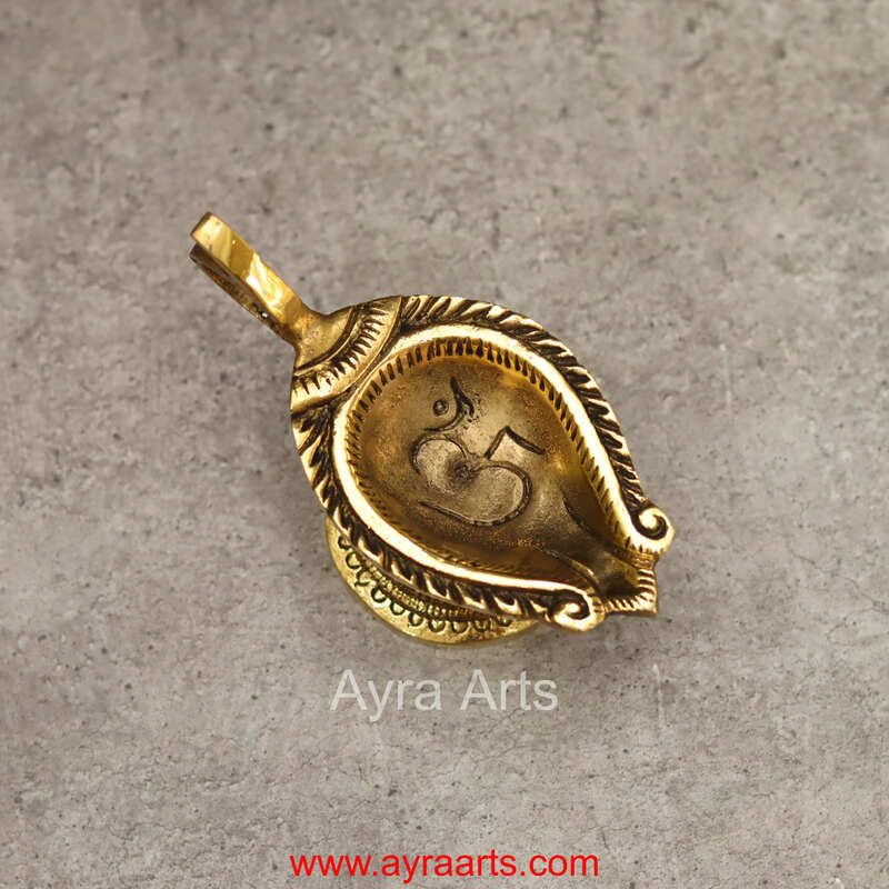 Elegant Brass AUM/OM Deepak with Handle for Puja - 2 inch Height