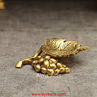 Grape Leaf Lamp Brass Diya for Spiritual Decor & Daily Prayers - 3.5 inch Length