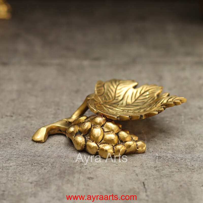 Grape Leaf Lamp Brass Diya for Spiritual Decor & Daily Prayers - 3.5 inch Length