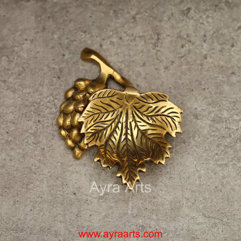 Grape Leaf Lamp Brass Diya for Spiritual Decor & Daily Prayers - 3.5 inch Length