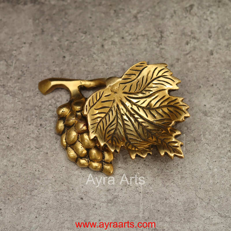 Grape Leaf Lamp Brass Diya for Spiritual Decor & Daily Prayers - 3.5 inch Length