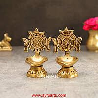 Brass Shankh Chakra Diya Vilakku Set for Puja - 4 Inch Height