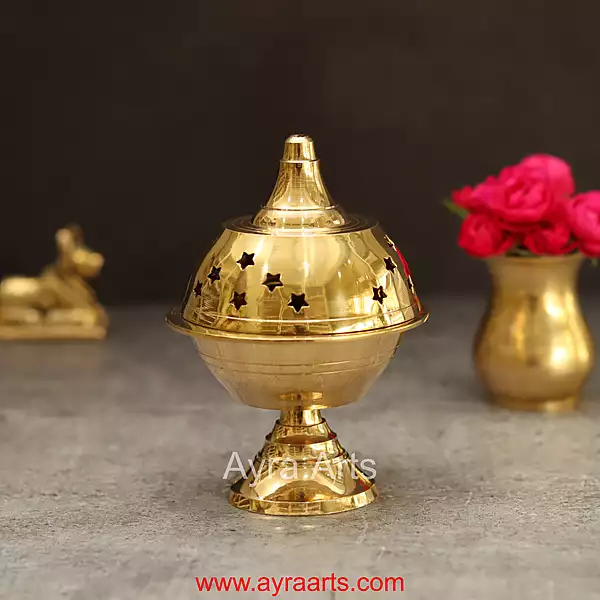 Brass Akhand Diya Jali Deepam Vilakku for Navratri Puja Tulsi Plant Wind Shield Deep - 5 Inch Height