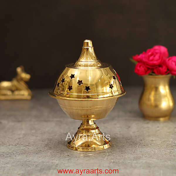 Brass Akhand Diya Jali Deepam Vilakku for Navratri Puja Tulsi Plant Wind Shield Deep - 5 Inch Height