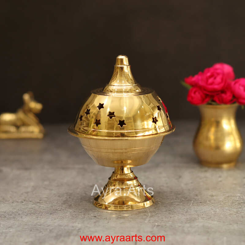 Brass Akhand Diya Jali Deepam Vilakku for Navratri Puja Tulsi Plant Wind Shield Deep - 5 Inch Height