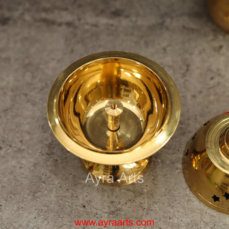 Brass Akhand Diya Jali Deepam Vilakku for Navratri Puja Tulsi Plant Wind Shield Deep - 5 Inch Height