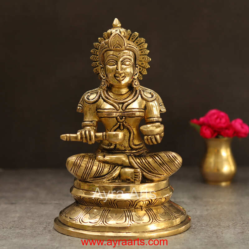 Pure Brass Mata Annapurna Devi Idol Godess of Food- 8 Inch Height