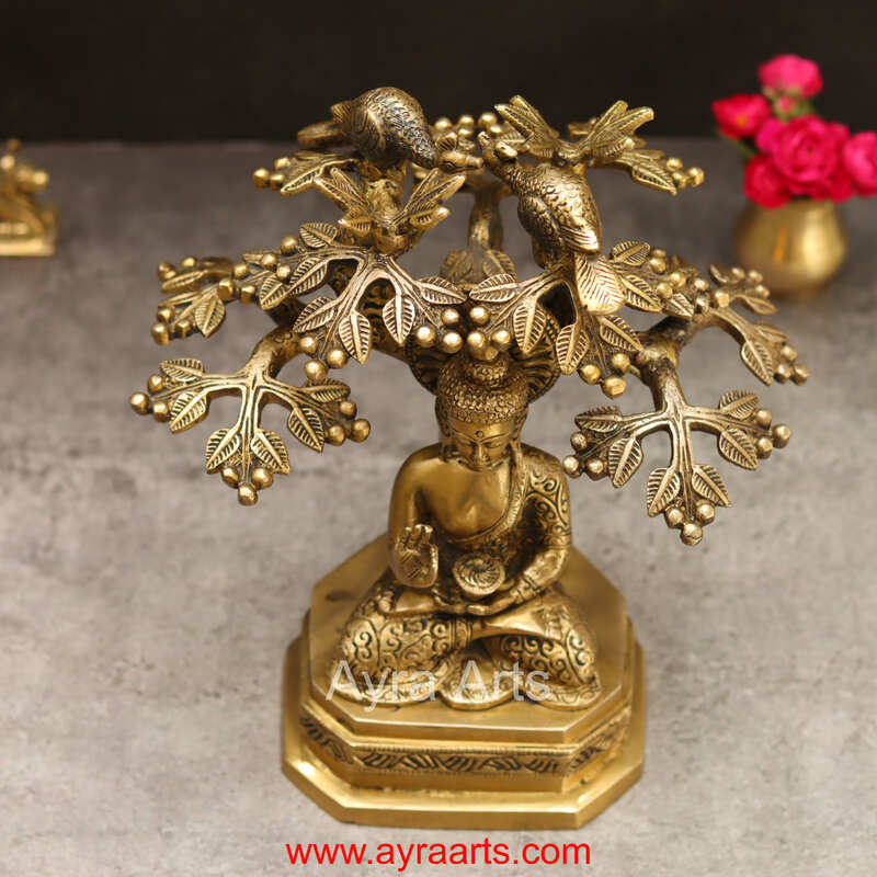 Brass Budha Under The Tree - 9.5 Inch Height