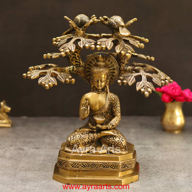 Brass Budha Under The Tree - 9.5 Inch Height