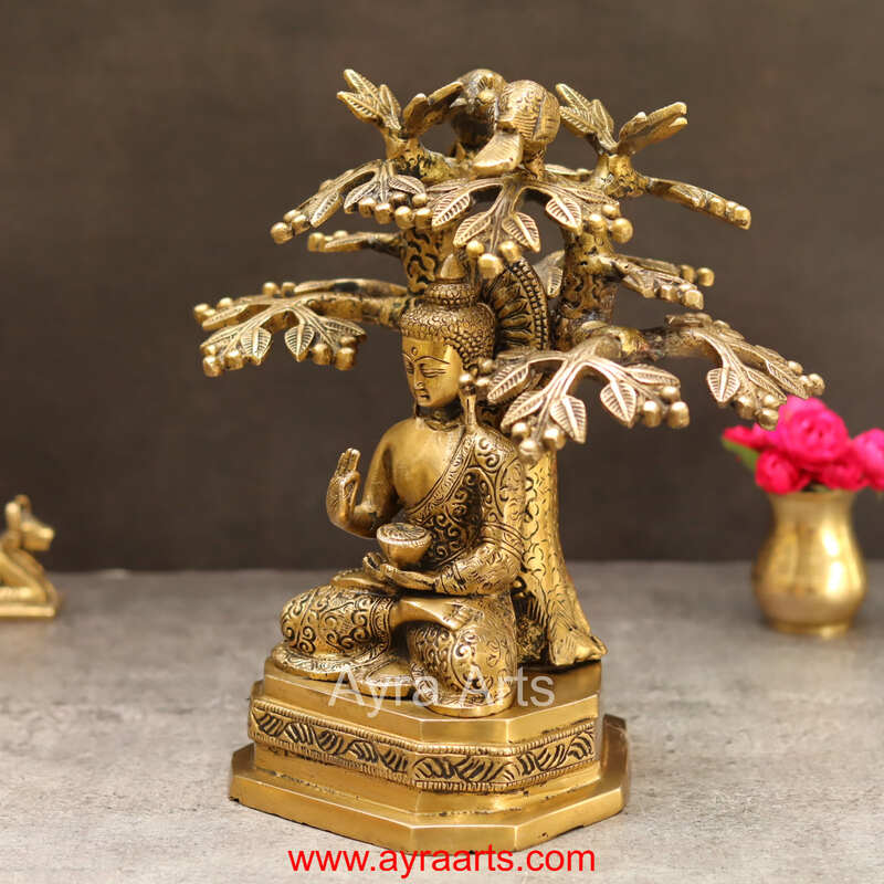 Brass Budha Under The Tree - 9.5 Inch Height