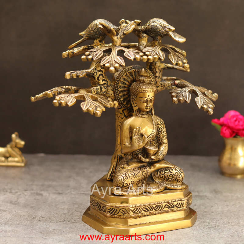 Brass Budha Under The Tree - 9.5 Inch Height