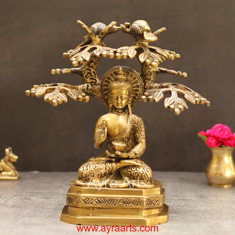 Brass Budha Under The Tree - 9.5 Inch Height