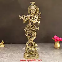 Divine Superfine Brass Lord Krishna Idol for Gifting and Puja - 14 Inch Height