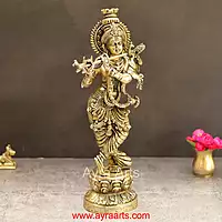 Divine Superfine Brass Lord Krishna Idol for Gifting and Puja - 14 Inch Height