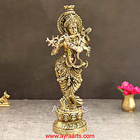 Divine Superfine Brass Lord Krishna Idol for Gifting and Puja - 14 Inch Height